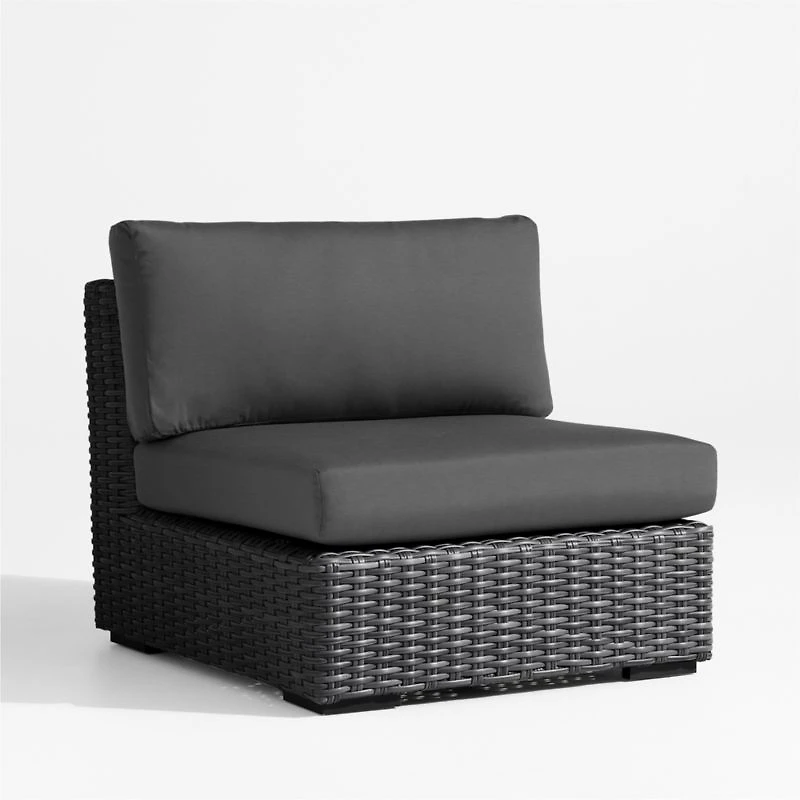 Abaco Resin Wicker Charcoal Grey Outdoor Armless Chair with Charcoal Sunbrella ® Cushion