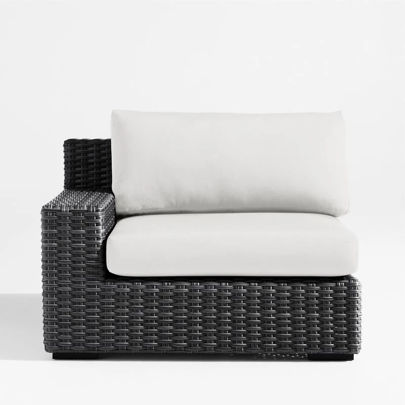 Abaco Charcoal Grey Resin Wicker Left-Arm Outdoor Lounge Chair with Natural Sunbrella ® Cushion
