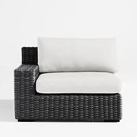 Abaco Charcoal Grey Resin Wicker Left-Arm Outdoor Lounge Chair with Natural Sunbrella ® Cushion