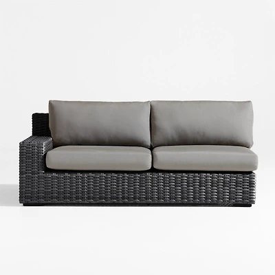 Abaco Charcoal Grey Resin Wicker Left-Arm Outdoor Sofa with Graphite Sunbrella ® Cushions