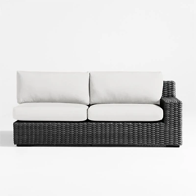 Abaco Charcoal Grey Resin Wicker Right-Arm Outdoor Sofa with Natural Sunbrella ® Cushions