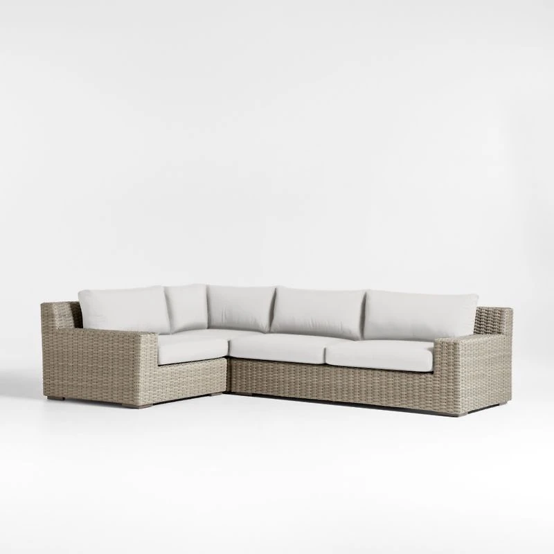 Abaco Grey Resin Wicker 3-Piece Left-Arm Chair Petite L-Shaped Outdoor Sectional Sofa with Natural Sunbrella ® Cushions