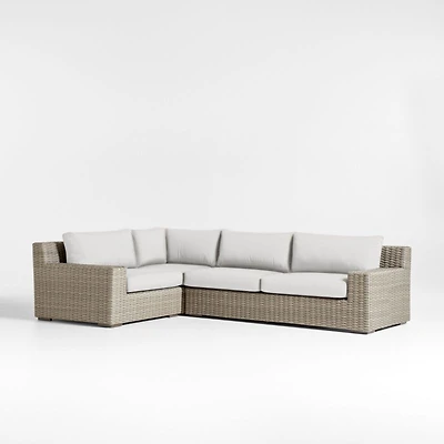 Abaco Resin Wicker -Piece Left-Arm Chair Petite L-Shaped Outdoor Sectional Sofa with Natural Sunbrella ® Cushions