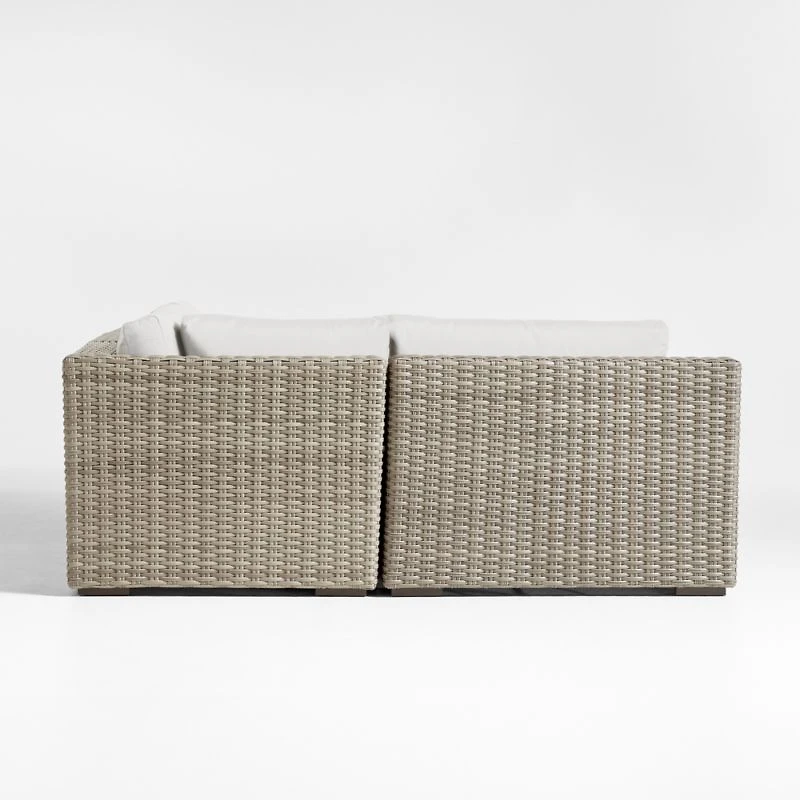 Abaco Grey Resin Wicker 3-Piece Left-Arm Chair Petite L-Shaped Outdoor Sectional Sofa with Natural Sunbrella ® Cushions