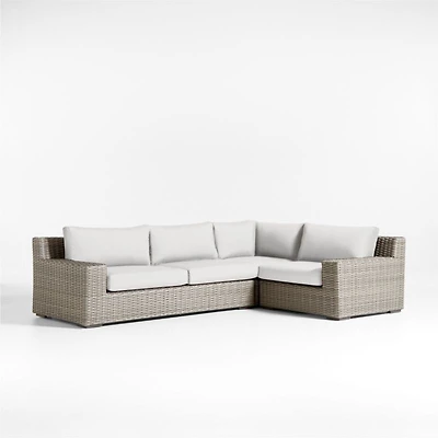 Abaco Grey Resin Wicker 3-Piece Right-Arm Chair Petite L-Shaped Outdoor Sectional Sofa with Natural Sunbrella ® Cushions