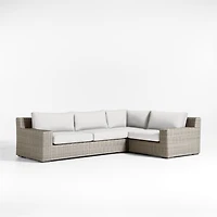 Abaco Grey Resin Wicker 3-Piece Right-Arm Chair Petite L-Shaped Outdoor Sectional Sofa with Natural Sunbrella ® Cushions