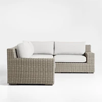 Abaco Grey Resin Wicker 3-Piece Right-Arm Chair Petite L-Shaped Outdoor Sectional Sofa with Natural Sunbrella ® Cushions