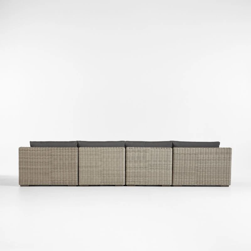 Abaco 146" Grey Resin Wicker 4-Piece Outdoor Sectional Sofa with Soot Grey Sunbrella ® Cushions