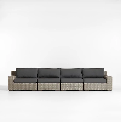 Abaco 146" Grey Resin Wicker 4-Piece Outdoor Sectional Sofa with Soot Grey Sunbrella ® Cushions