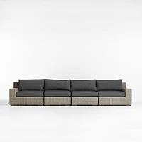 Abaco 146" Grey Resin Wicker 4-Piece Outdoor Sectional Sofa with Soot Grey Sunbrella ® Cushions