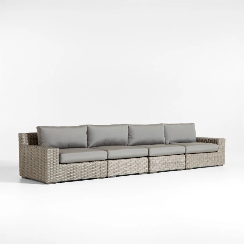 Abaco 146" Grey Resin Wicker 4-Piece Outdoor Sectional Sofa with Graphite Sunbrella ® Cushions