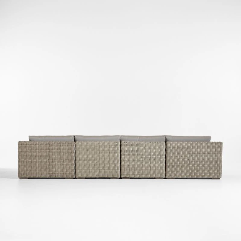 Abaco 146" Grey Resin Wicker 4-Piece Outdoor Sectional Sofa with Graphite Sunbrella ® Cushions