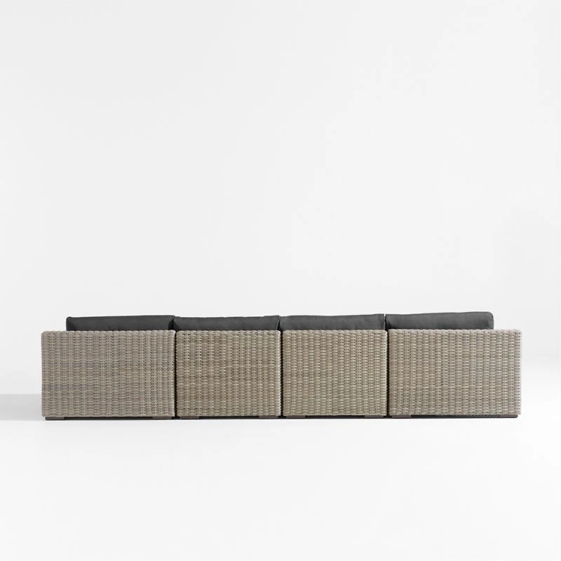 Abaco Resin Wicker Double Chaise Outdoor Sectional Sofa with Charcoal Sunbrella ® Cushions
