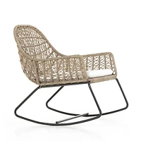 Abie Natural Beige Wicker Outdoor Rocking Chair with White Cushion