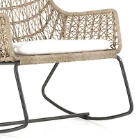 Abie Natural Beige Wicker Outdoor Rocking Chair with White Cushion