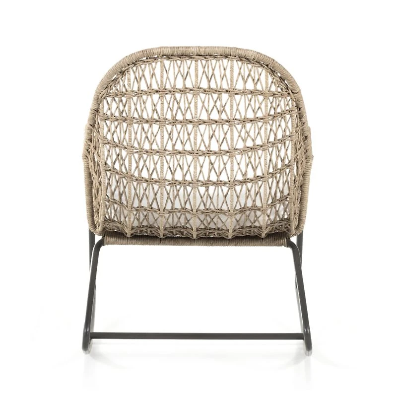 Abie Natural Beige Wicker Outdoor Rocking Chair with White Cushion