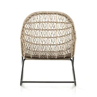 Abie Natural Beige Wicker Outdoor Rocking Chair with White Cushion