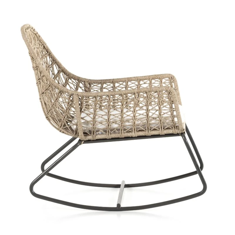 Abie Natural Beige Wicker Outdoor Rocking Chair with White Cushion