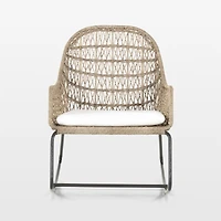 Abie Natural Beige Wicker Outdoor Rocking Chair with White Cushion