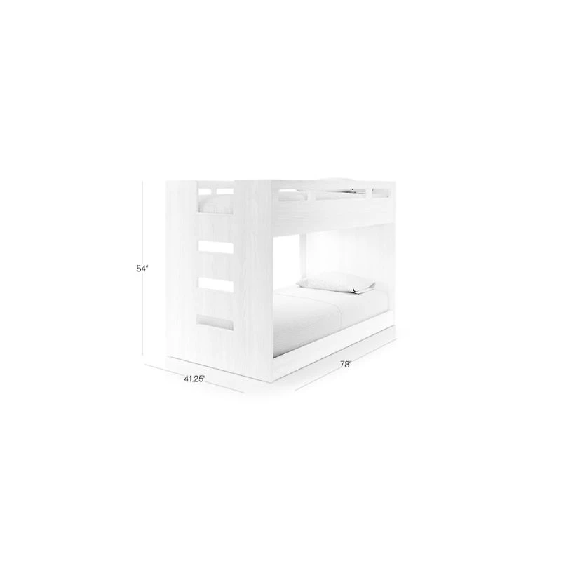 Abridged White Glaze Wood Low Kids Twin Bunk Bed with Left Ladder
