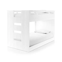 Abridged White Glaze Wood Low Kids Twin Bunk Bed with Left Ladder