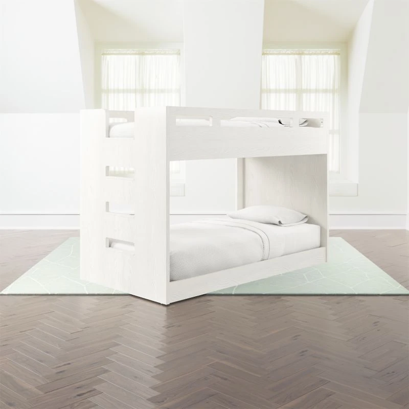 Abridged White Glaze Wood Low Kids Twin Bunk Bed with Left Ladder