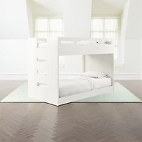 Abridged White Glaze Wood Low Kids Twin Bunk Bed with Left Ladder