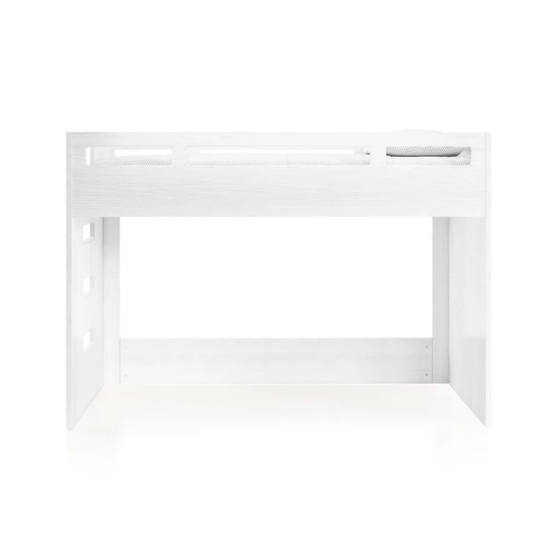 Abridged White Glaze Wood Low Kids Twin Loft Bed with Left Ladder