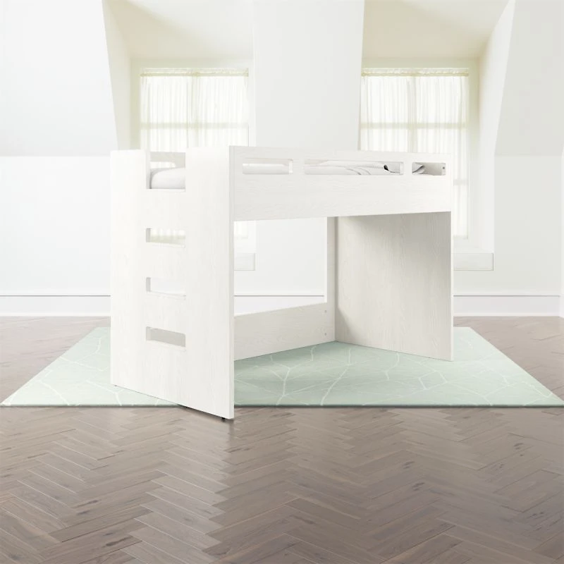 Abridged White Glaze Wood Low Kids Twin Loft Bed with Left Ladder
