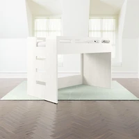 Abridged White Glaze Wood Low Kids Twin Loft Bed with Left Ladder