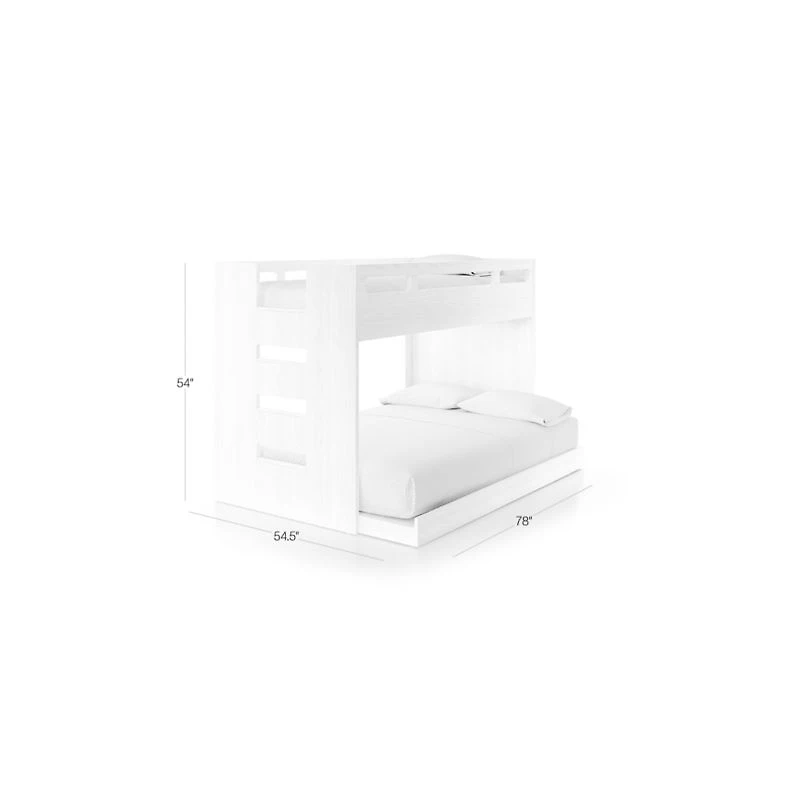 Abridged White Glaze Wood Kids Twin Over Full Bunk Bed with Left Ladder