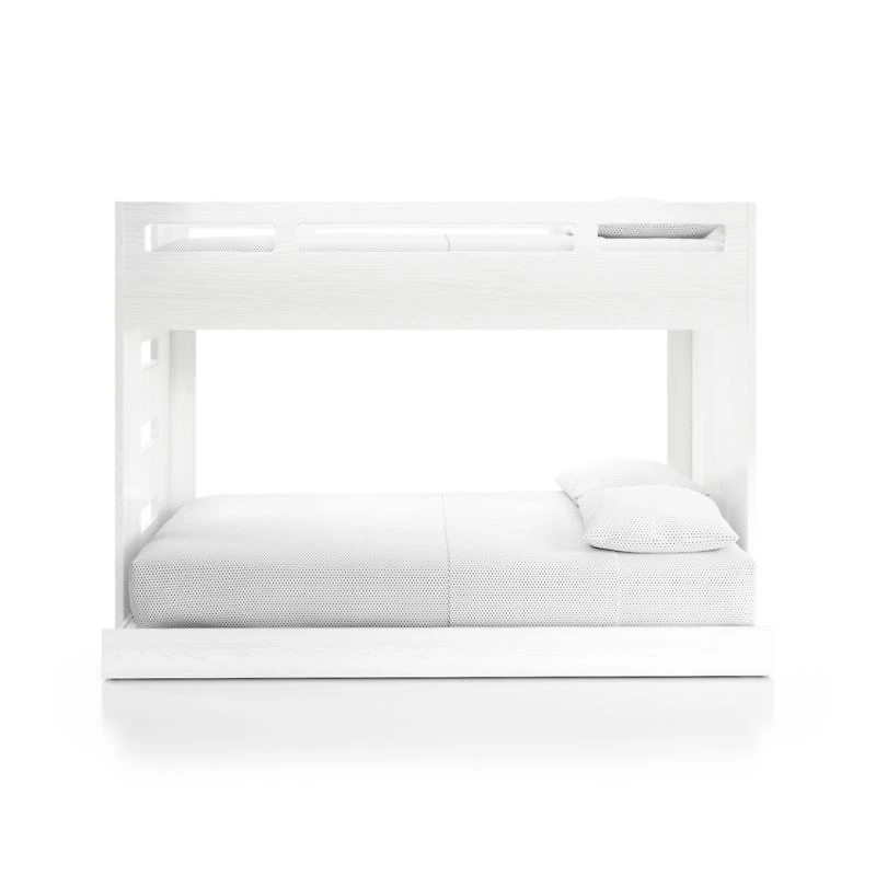 Abridged White Glaze Wood Kids Twin Over Full Bunk Bed with Left Ladder