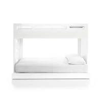 Abridged White Glaze Wood Kids Twin Over Full Bunk Bed with Left Ladder