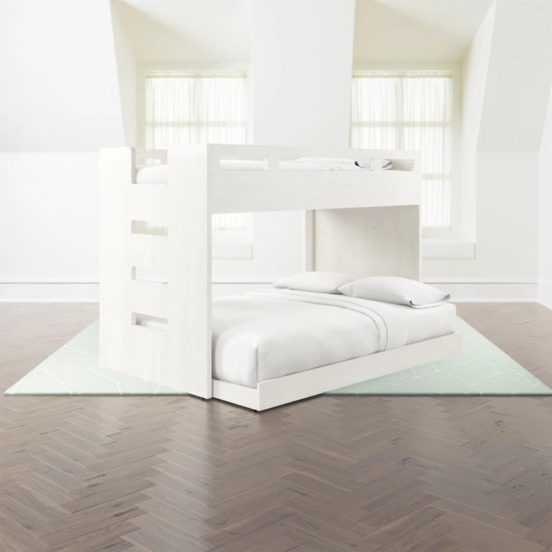 Abridged White Glaze Wood Kids Twin Over Full Bunk Bed with Left Ladder