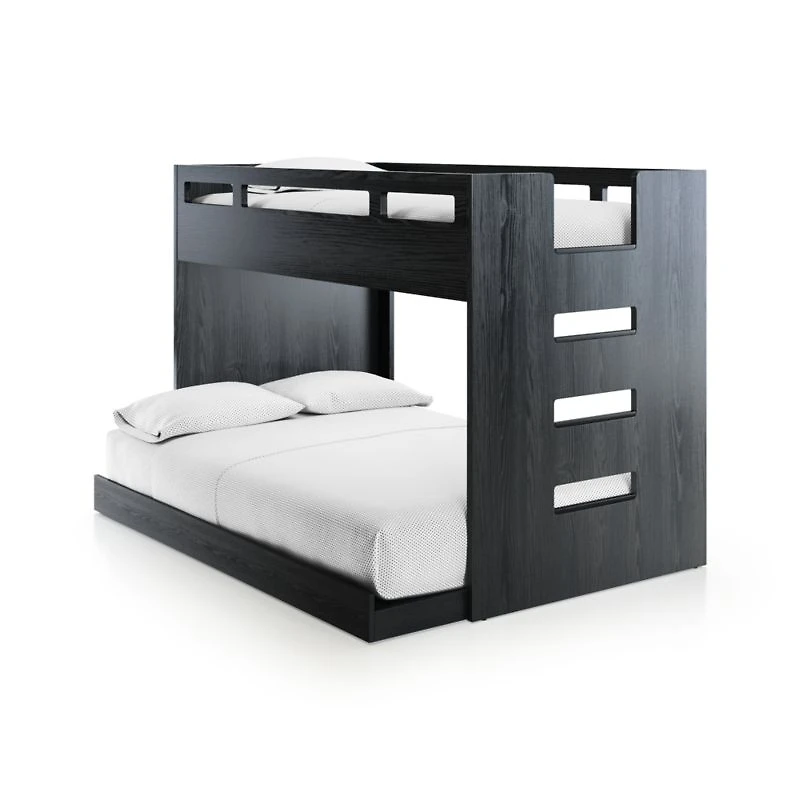 Abridged Charcoal Glaze Wood Kids Twin Over Full Bunk Bed with Right Ladder