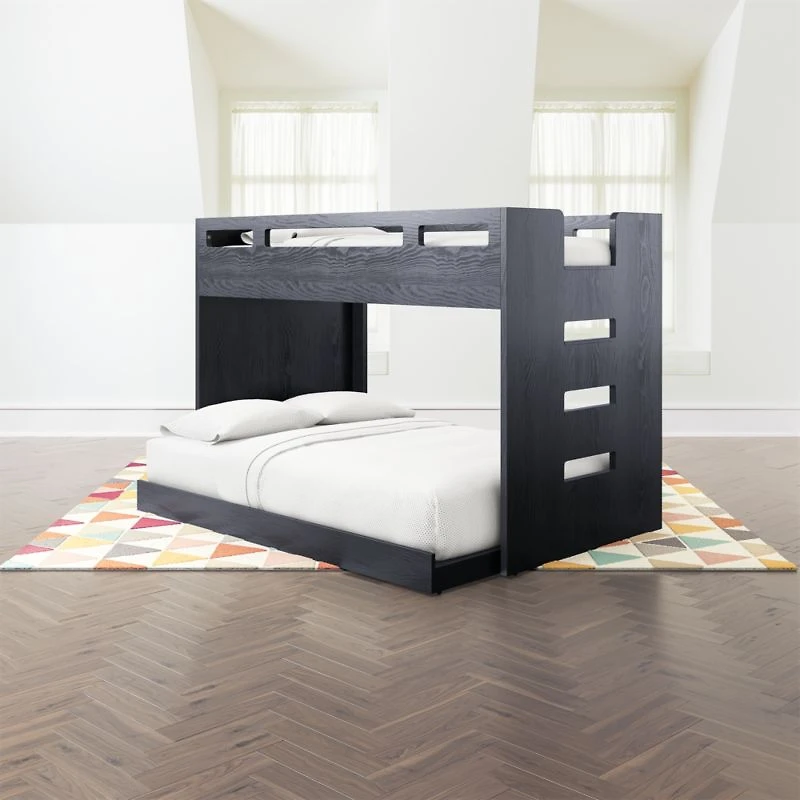 Abridged Charcoal Glaze Wood Kids Twin Over Full Bunk Bed with Right Ladder
