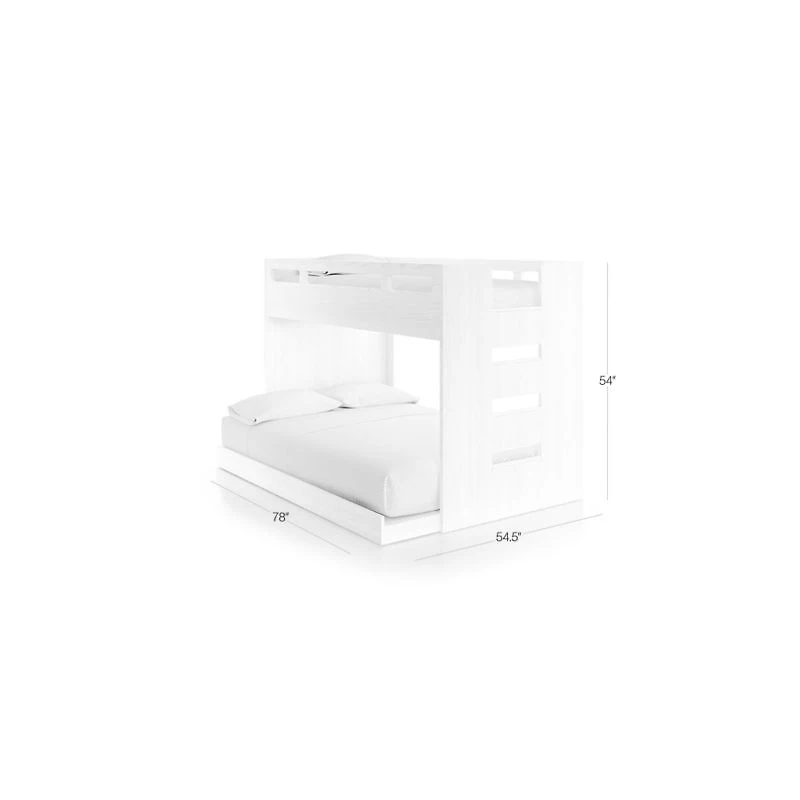 Abridged White Glaze Wood Kids Twin Over Full Bunk Bed with Right Ladder