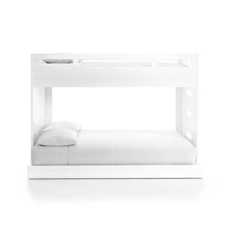 Abridged White Glaze Wood Kids Twin Over Full Bunk Bed with Right Ladder