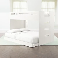 Abridged White Glaze Wood Kids Twin Over Full Bunk Bed with Right Ladder