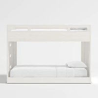 Abridged White Glaze Wood Low Kids Twin Bunk Bed with Left Ladder