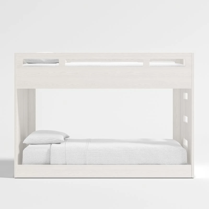 Abridged White Glaze Wood Low Kids Twin Bunk Bed with Left Ladder