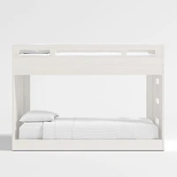 Abridged White Glaze Wood Low Kids Twin Bunk Bed with Left Ladder