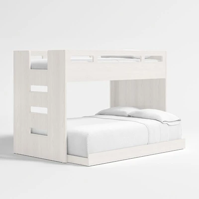 Abridged White Glaze Wood Kids Twin Over Full Bunk Bed with Left Ladder