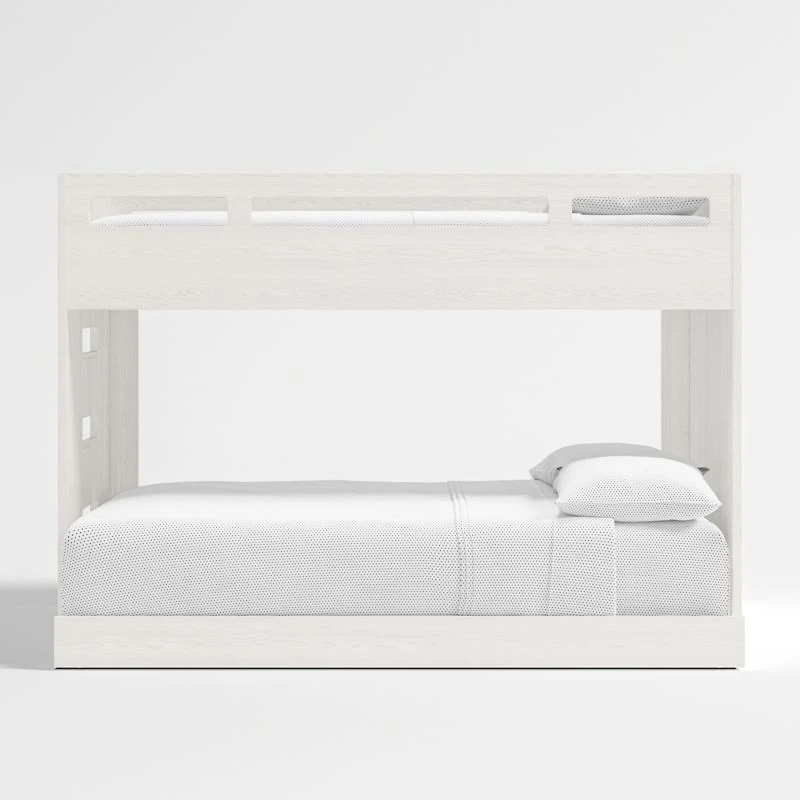 Abridged White Glaze Wood Kids Twin Over Full Bunk Bed with Right Ladder