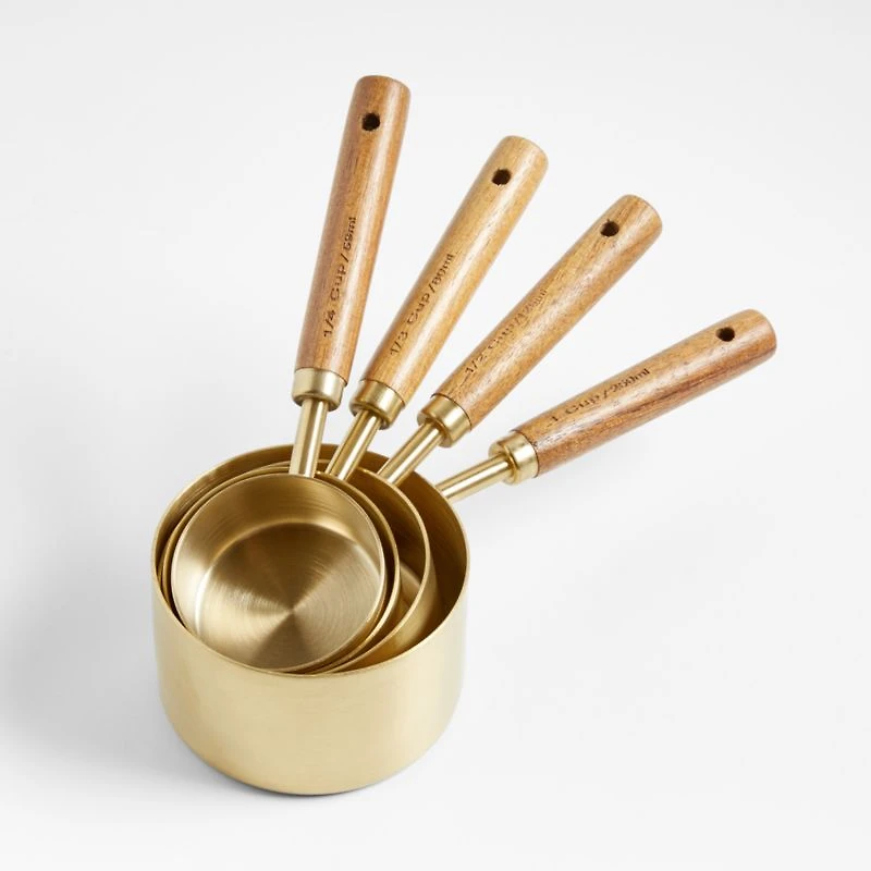 Acacia Wood and Gold Measuring Cups, Set of 4