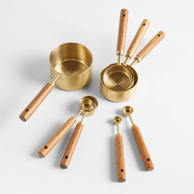 Acacia Wood and Gold Measuring Cups, Set of 4