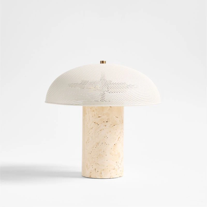 Adamo Travertine Mini Table Lamp with Metal Shade 12.4"
