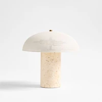 Adamo Travertine Mini Table Lamp with Metal Shade 12.4"