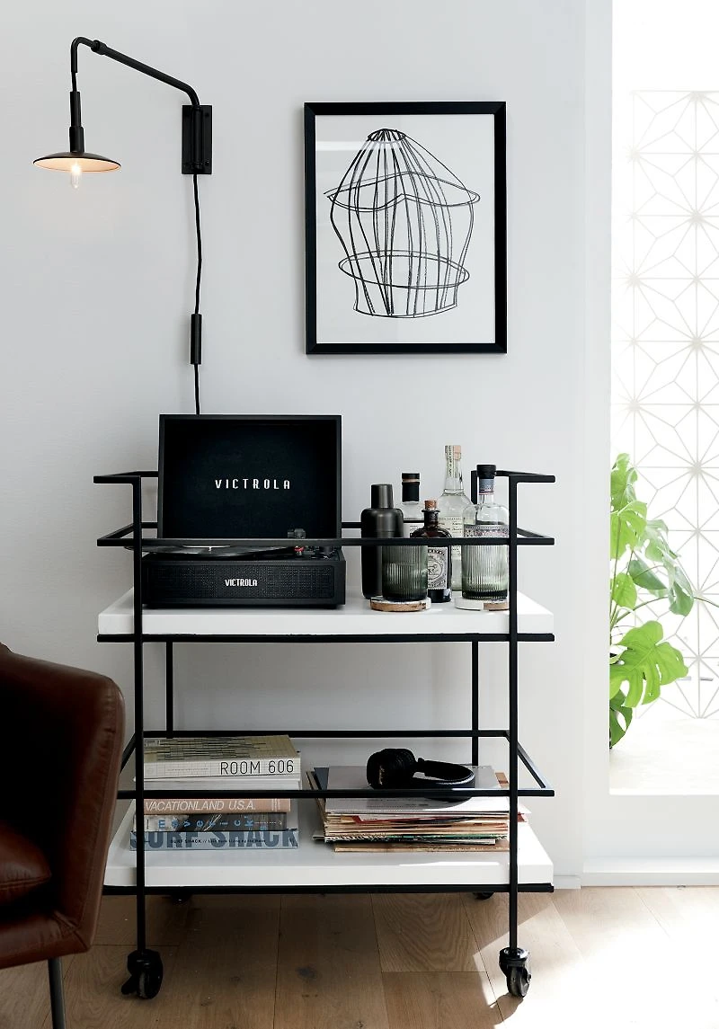Adina Black Cart with White Concrete Shelves
