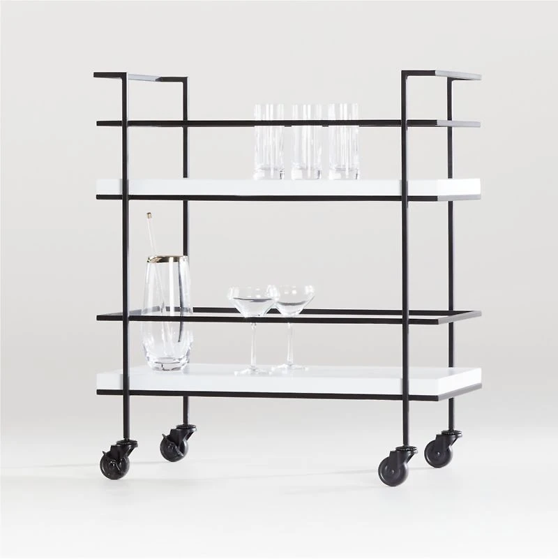 Adina Black Cart with White Concrete Shelves